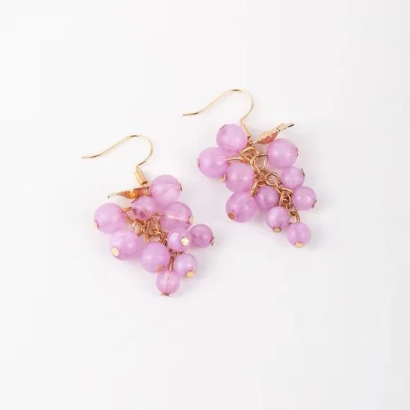 Beaded Grape Bunch Hook Dangling Earrings - Picture 2 of 5